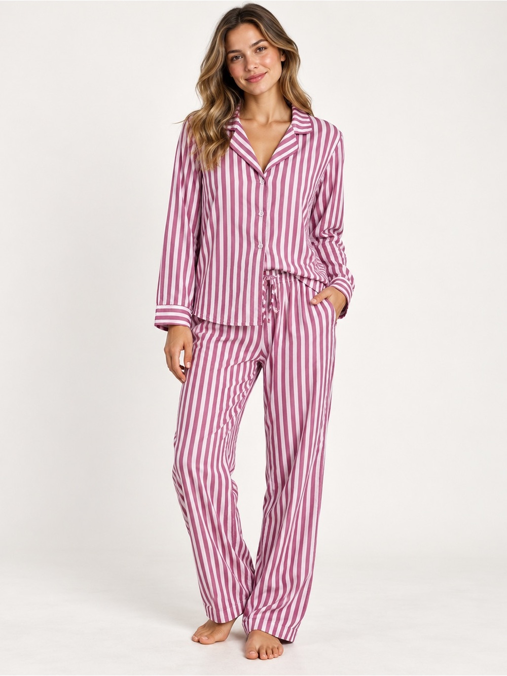Rails Luna Striped Long Sleeve Pajama Set Rose White Medium M VGUC